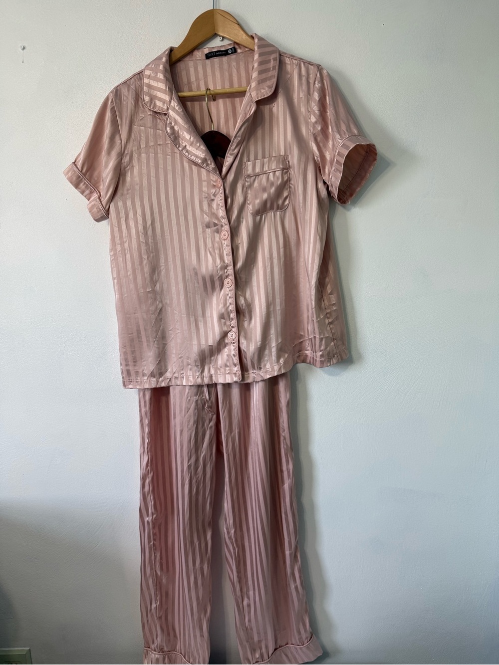 Tart Intimates Blush Pink Satin Stripe Two-Piece Pajama Set flaw - Picture 4 of 13